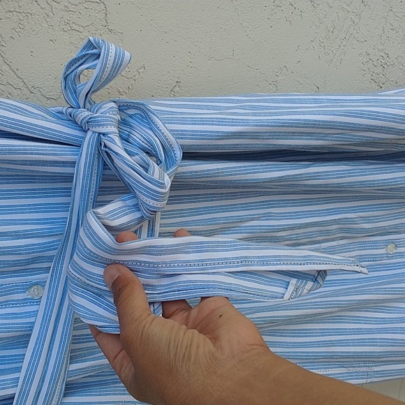 MAX STUDIO Blue White Striped Maxi Dress Button Up Belt Tie Size M - Picture 7 of 16